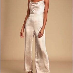 Perfect Night Champagne Satin Cowl Neck Culotte Jumpsuit